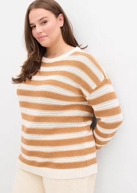 Oversize-Pullover aus reiner Baumwolle in braun von vorne (im Anschnitt) - bonprix