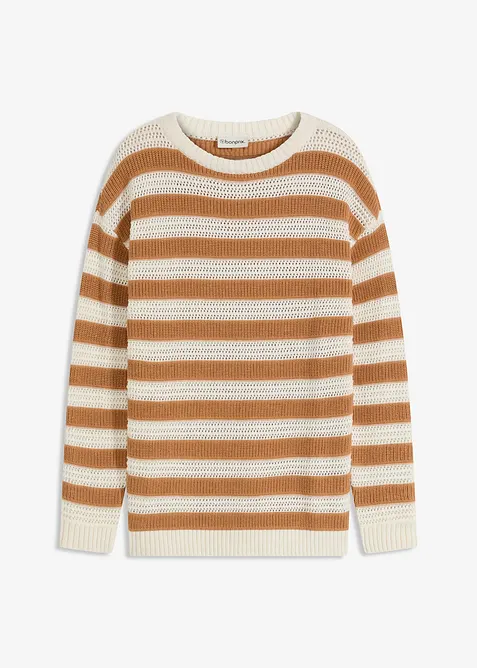 Oversize-Pullover aus reiner Baumwolle in braun von vorne - bonprix