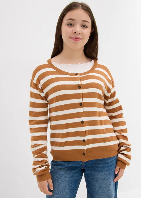 Feinstrickjacke aus softem Viskose-Mix in braun von vorne (im Anschnitt) - bonprix
