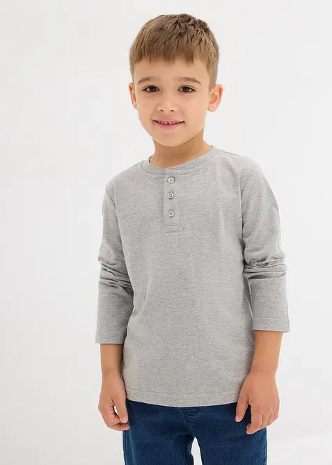 Henleyshirt mit Bio-Baumwolle (2er Pack) in grau von vorne (im Anschnitt) - bonprix