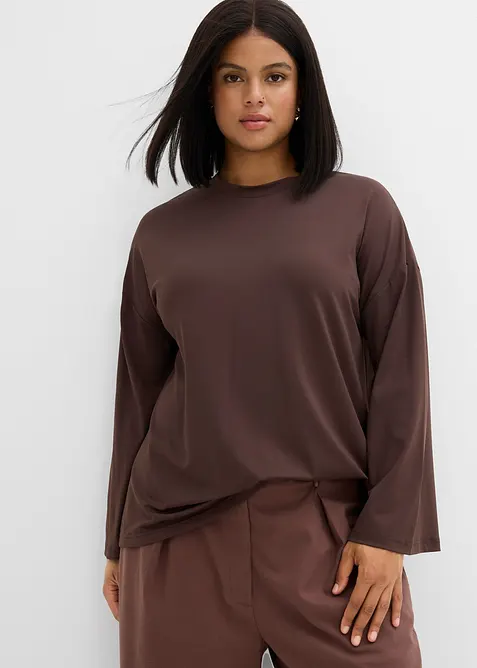 Longshirt aus leichtem Jersey in braun von vorne (im Anschnitt) - bonprix