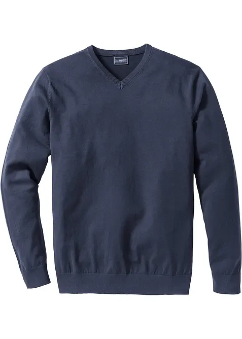 Feinstrickpullover in Regular Fit in blau von vorne - bonprix