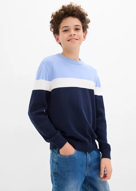 Feinstrickpullover aus reiner Baumwolle in blau von vorne (im Anschnitt) - bonprix