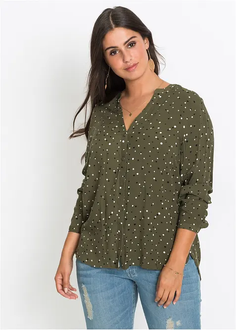 Bluse aus reiner Viskose in grün von vorne (im Anschnitt) - bonprix