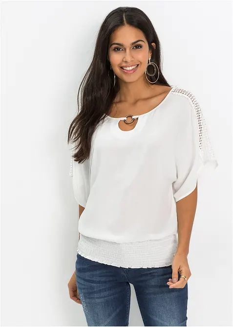 Bluse aus reiner Viskose in weiß von vorne (im Anschnitt) - bonprix