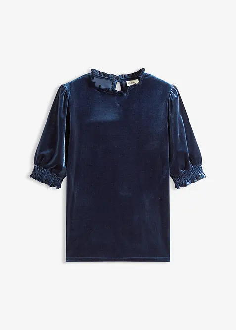 Shirt aus softem Samt in blau von vorne - bonprix