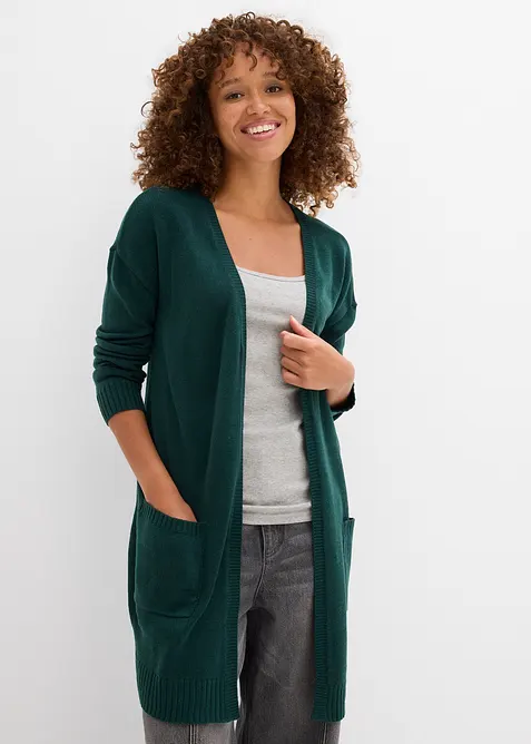 Longstrickjacke in grün von vorne (im Anschnitt) - bonprix