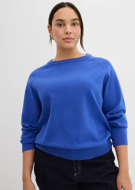 Feinstrickpullover in blau von vorne (im Anschnitt) - bonprix