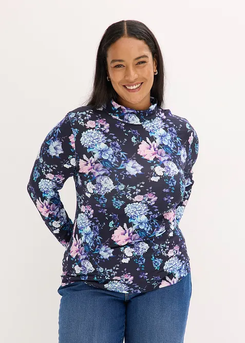 Langarmshirt aus softem Viskose-Mix in blau von vorne (im Anschnitt) - bonprix