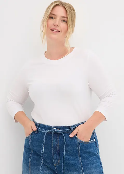 3/4-Armshirt mit reiner Bio-Baumwolle in weiß von vorne (im Anschnitt) - bonprix