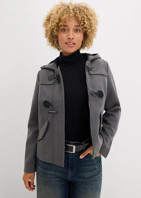 Duffle-Jacke, Wollimitat in grau von vorne (im Anschnitt) - bonprix