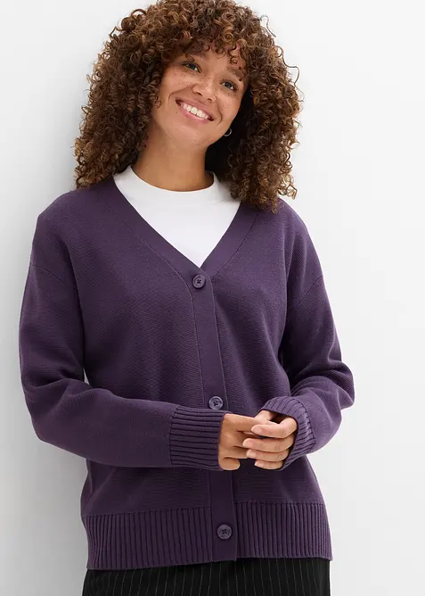 Milano Rib-Feinstrickjacke in lila von vorne (im Anschnitt) - bonprix