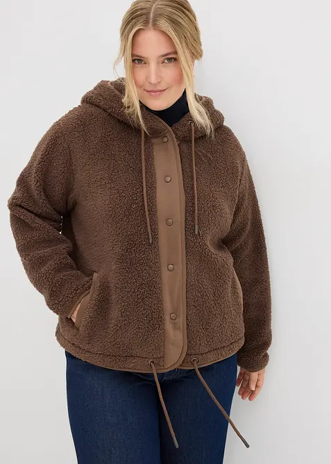 Teddy-Fleece-Jacke in braun von vorne (im Anschnitt) - bonprix