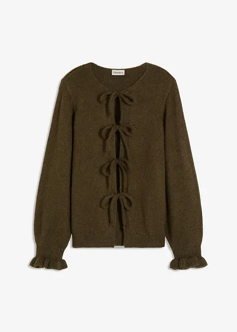 Strickjacke aus weichem Woll-Mix in grün von vorne - bonprix