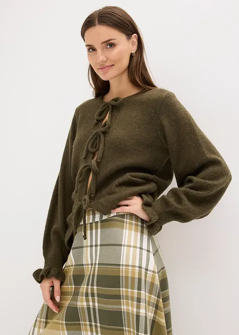 Strickjacke Strickjacke aus weichem Woll-Mix in grün von vorne (im Anschnitt) - bonprix