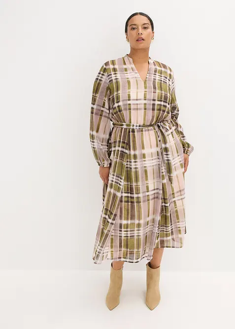 Chiffonkleid mit Bindeband in beige von vorne (Totalaufnahme) - bonprix