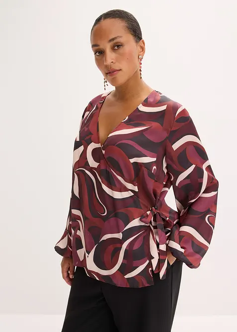Wickelbluse aus fließendem Satin in rot von vorne (im Anschnitt) - bonprix