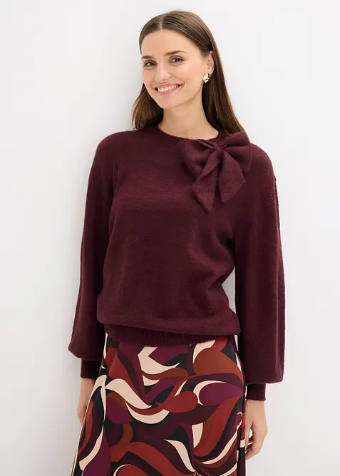 Pullover mit Schleifen-Applikation in rot von vorne (im Anschnitt) - bonprix