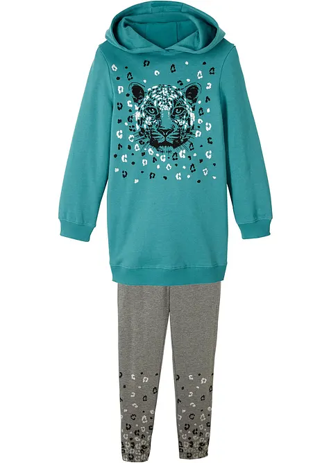 Sweatshirt und Leggings aus Bio-Baumwoll-Mix (2-tlg.Set) in petrol von vorne - bonprix