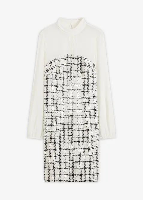 Minikleid aus Bouclé mit Chiffon Ärmeln in weiß von vorne - bonprix