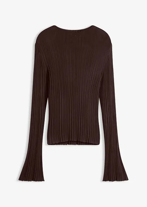 Halbtransparentes Strickshirt in braun von vorne - bonprix