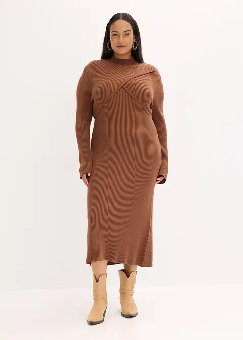 Strickkleid aus softem Viskose-Mix in braun von vorne (Totalaufnahme) - bonprix