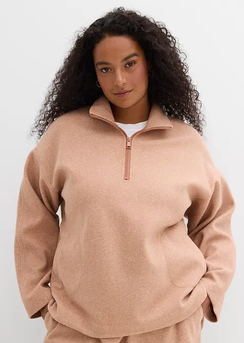 Oversize Pullover in Wolloptik in braun von vorne (im Anschnitt) - bonprix