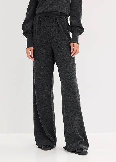 Feinstrickhose mit ausgestelltem Bein in grau von vorne - bonprix