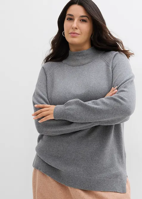 Rollkragenpullover aus reiner Baumwolle in grau von vorne (im Anschnitt) - bonprix