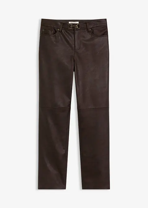 Lederimitat-Hose im Used-Look in braun von vorne - bonprix