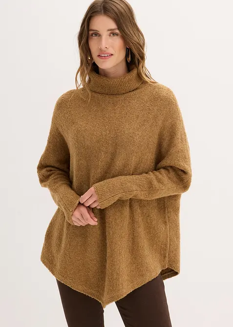 Rollkragenpullover mit Fledermausärmeln in braun von vorne (im Anschnitt) - bonprix