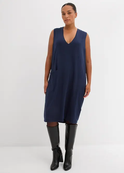 Strickkleid aus reiner Baumwolle in blau von vorne (Totalaufnahme) - bonprix