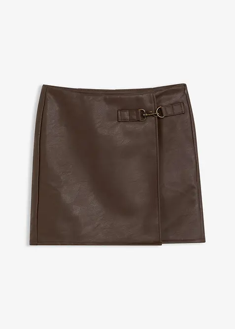 Asymmetrischer Lederimitat-Rock in braun von vorne - bonprix