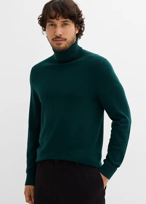 Feinstrick-Rollkragenpullover mit edler Merinowolle in grün von vorne (im Anschnitt) - bonprix