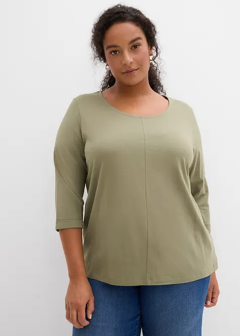Shirt aus reiner Baumwolle in grün von vorne (im Anschnitt) - bonprix