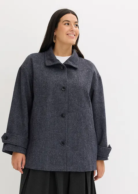 Lange Cabanjacke in Wolloptik in grau von vorne (im Anschnitt) - bonprix