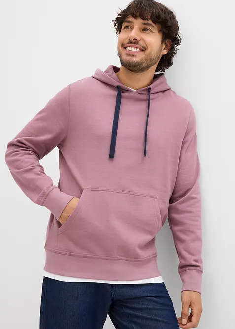 Hoodie aus reiner Baumwolle in lila von vorne (im Anschnitt) - bonprix