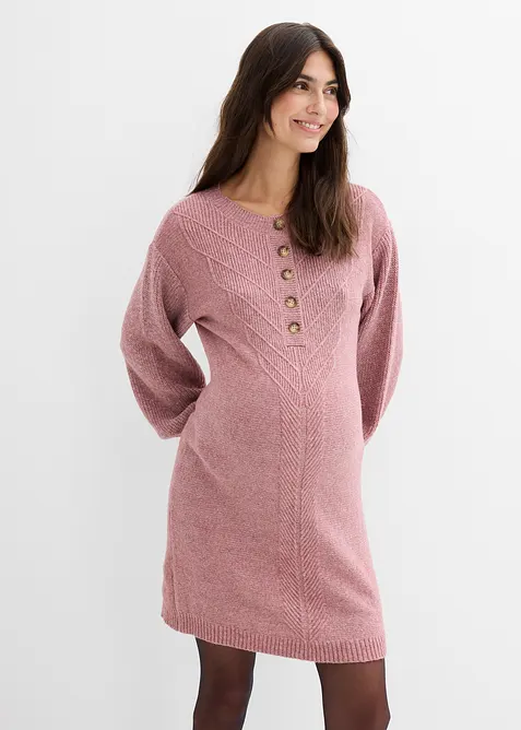Umstandsstrick- und Stillstrickkleid mit langer Knopfleiste in lila von vorne (Totalaufnahme) - bonprix