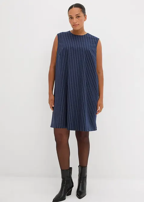 Nadelstreifen Minikleid aus Viskose-Mix in blau von vorne (Totalaufnahme) - bonprix
