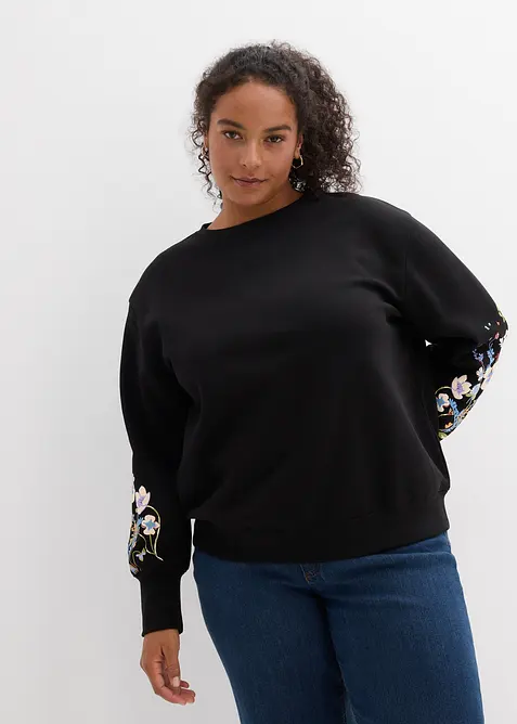 Sweatshirt aus Baumwoll-Mix in schwarz von vorne (im Anschnitt) - bonprix