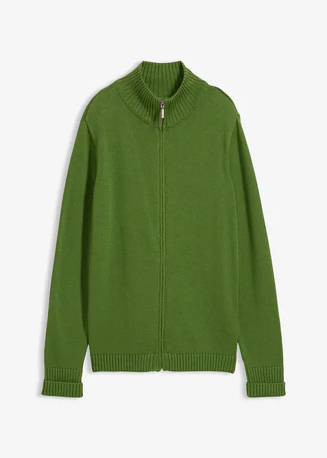 Strickjacke aus reiner Bio-Baumwolle in grün von vorne - bonprix