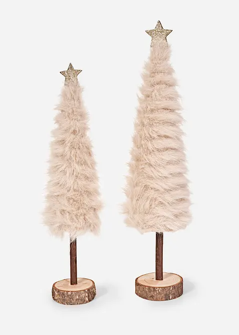 Deko-Objekte Tannenbäume (2-tlg. Set) in beige von vorne - bonprix