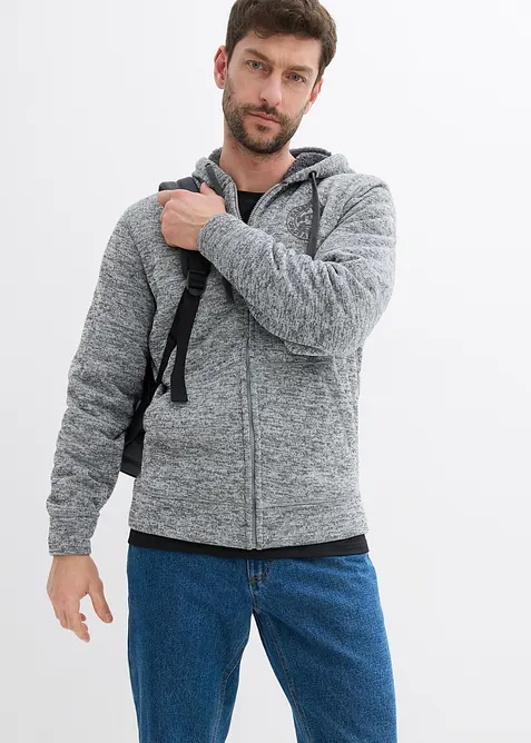 Thermo-Sweatjacke mit flauschigem Teddyfleece in grau von vorne (im Anschnitt) - bonprix