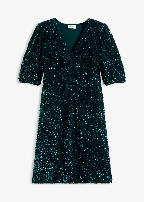 Paillettenkleid in A-Linie in grün von vorne - bonprix