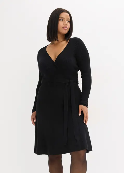 Strickkleid aus Viskose-Mix in schwarz von vorne (Totalaufnahme) - bonprix