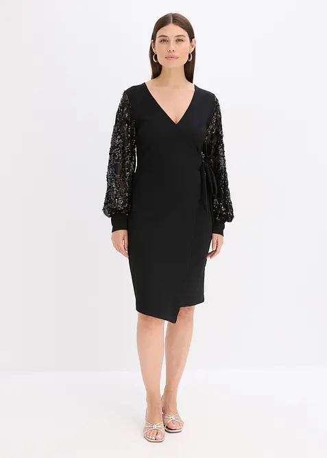Midikleid mit Paillettenstickerei an den Ärmel in schwarz von vorne (Totalaufnahme) - bonprix