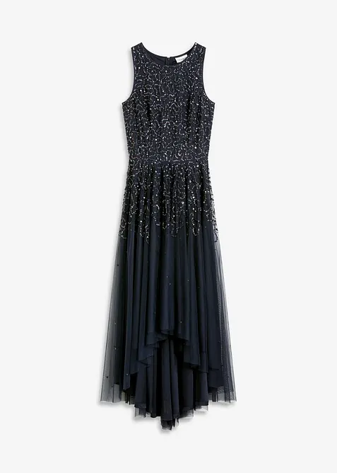 Vokuhila-Kleid mit Pailettenstickerei in blau von vorne - bonprix