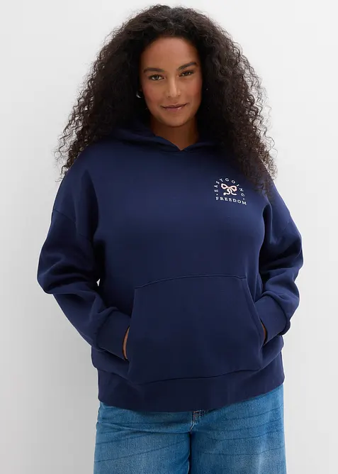 Oversize-Sweatshirt aus Baumwoll-Mix in blau von vorne (im Anschnitt) - bonprix