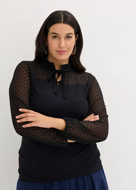 Shirt aus Viskose-Mix in schwarz von vorne (im Anschnitt) - bonprix