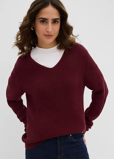 Rippstrickpullover aus reiner Bio-Baumwolle in rot von vorne (im Anschnitt) - bonprix